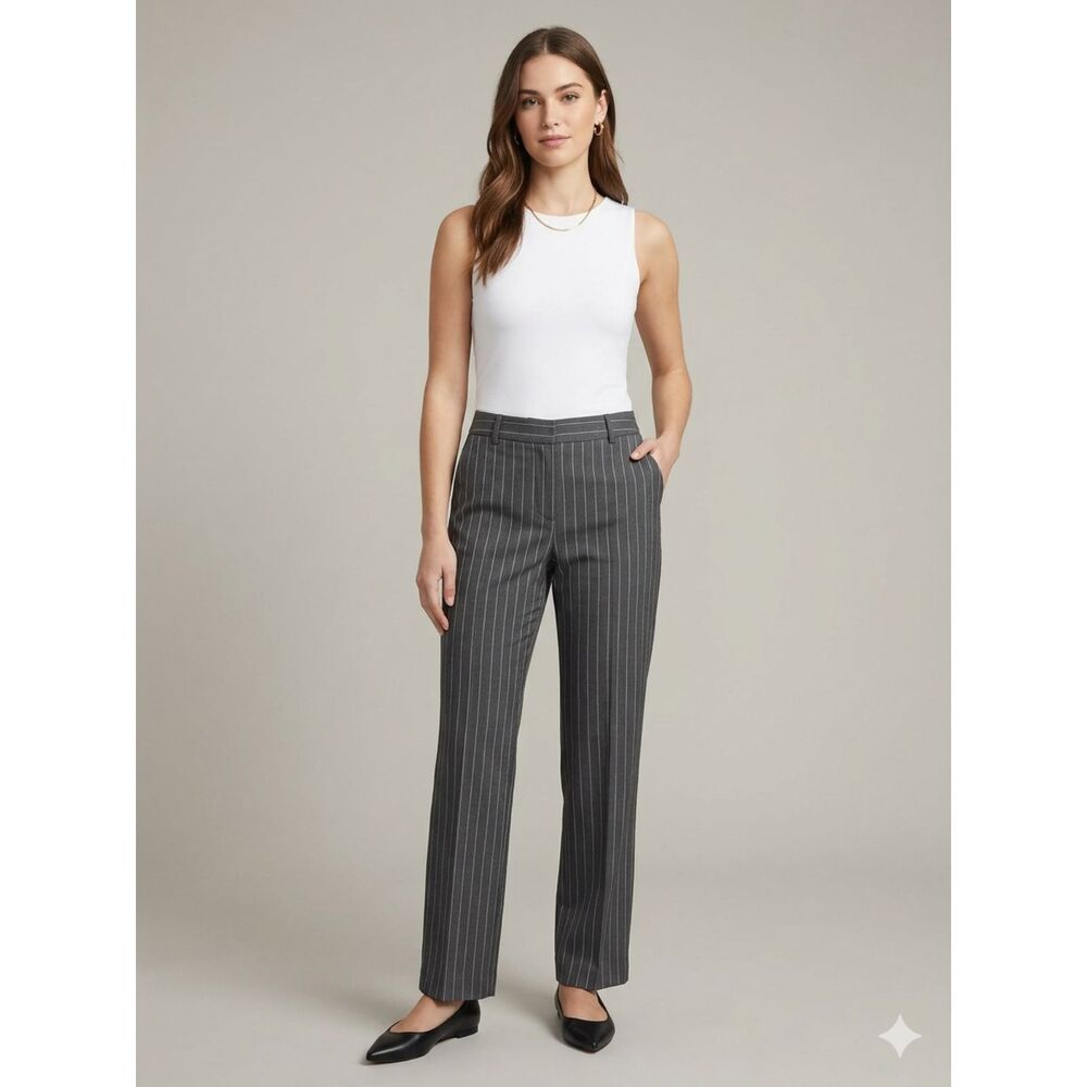Women's Gray Pinstripe Mid-Rise Trousers Size 12 EUC